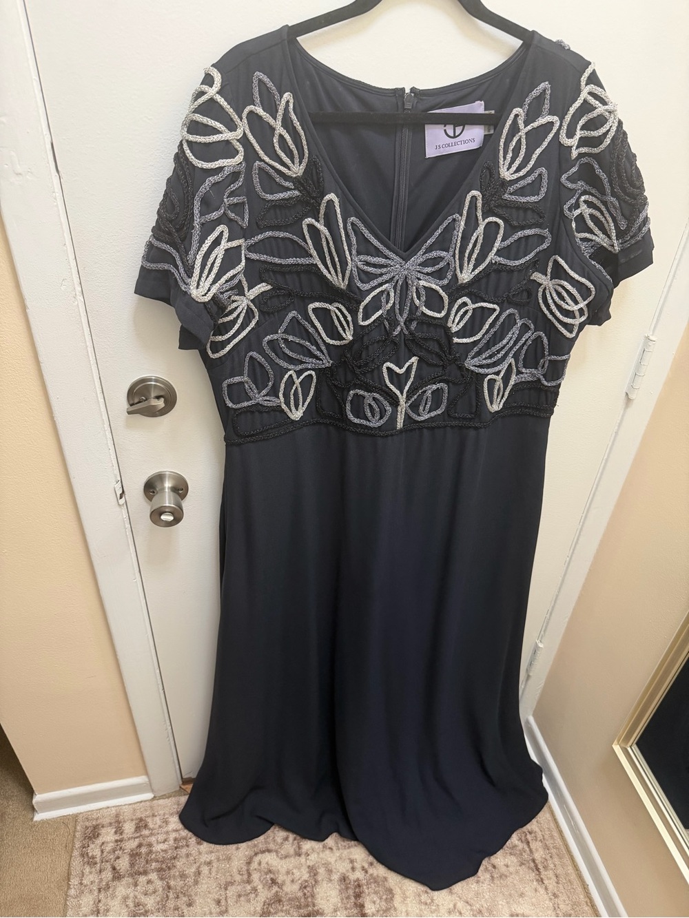 JS Collections navy blue maxi dress with Silver Embroidered Bodice